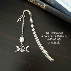 TRIPLE MOON PENTACLE Gemstone Bookmark-Crystal Bookmark-Personalised Bookmark-Metal Bookmark-Wicca Triple Moon Gift-Goddess Symbol Gift