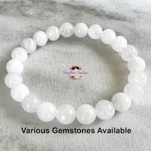 WHITE JADE Bracelet-8mm Genuine White Jade-Gemstone Bracelet-Beaded Bracelet-Crystal Bracelet-White Stretch Bracelet-Natural White Jade