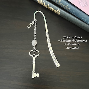 SKELETON KEY  Gemstone Bookmark-Crystal Bookmark-Personalised Bookmark-Metal Bookmark-Initial Bookmark-Reading Gift-Stone-Present-Pendant