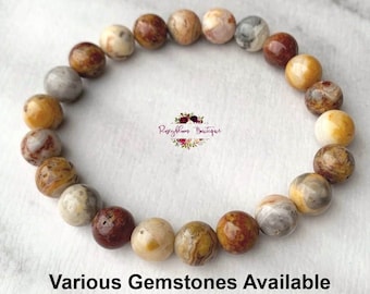 CRAZY LACE AGATE Bracelet-8mm Genuine Crazy Lace Agate-Agate Bracelet-Gemstone Bracelet-Beaded Bracelet-Stretch Bracelet-Natural Gemstone
