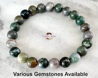 INDIAN AGATE Bracelet-8mm Genuine Indian Agate-Agate Bracelet-Gemstone Bracelet-Men Stone Bracelet-Women Gem Bracelet-Natural Indian Agate