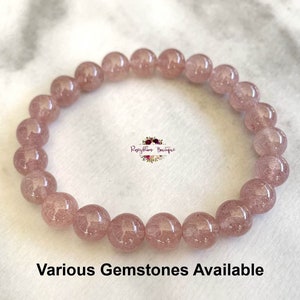 STRAWBERRY QUARTZ Bracelet-8mm Grade A Genuine Strawberry Quartz-Quartz Bracelet-Crystal Bracelet-Women Bracelet-Gemstone Bracelet-Healing