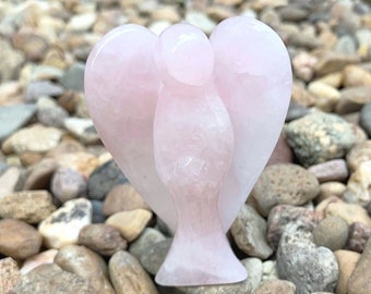 ROSE QUARTZ Angel-77mm Medium Natural Rose Quartz Angel-Crystal Angel-Gemstone Angel Figurine-Angel Statue-Crystal Statue-Hand Carved Stone