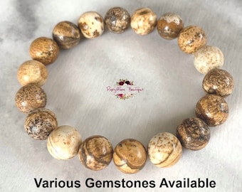 PICTURE JASPER Bracelet-10mm Genuine Picture Jasper Stone-Jasper Bracelet-Earth Connection Stone-Brown Stone Bracelet-Natural Picture Jasper