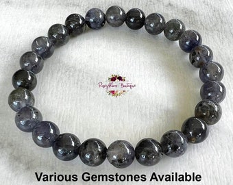 IOLITE Bracelet-7.5mm Genuine Iolite-Beaded Bracelet-Gemstone Bracelet-Stretch Bracelet-Crystal Bracelet-Yoga Bracelet-Natural Iolite