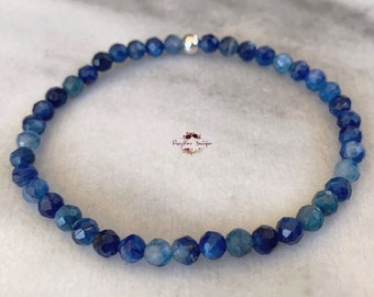 KYANITE Bracelet-4mm Grade A Genuine Natural Blue Kyanite-Gemstone Bracelet-Crystal Dainty Bracelet-Faceted Beaded Bracelet-Slim Bracelet