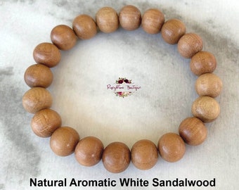 SANDALWOOD Bracelet-10mm Natural White Sandalwood-Wood Bracelet-Natural Sandalwood Bead-Stretch Bracelet-Natural Wood Bead-Aromatic Bracelet