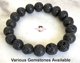 LAVA STONE Bracelet-10mm Natural Black Lava Stone-Gemstone Bracelet-Bead Bracelet-Aromatherapy Bracelet-Volcanic Rock-Essential Oil Diffuser