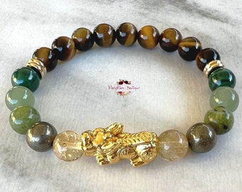 Feng Shui Pixiu & Mixed Gemstones Wealth Luck Protection Bracelet-Pixiu Bracelet-Good Luck Bracelet-Attract Money Bracelet-Crystal Gift-L2