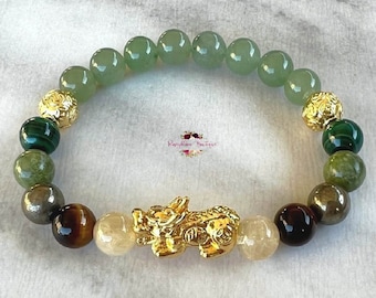 Feng Shui Pixiu & Mixed Gemstones Wealth Luck Protection Bracelet-Pixiu Bracelet-Good Luck Bracelet-Attract Money Bracelet-Crystal Gift-L1