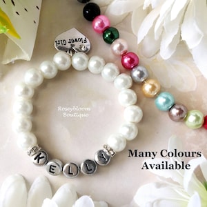Personalized Bracelet-Flower Girl Bracelet-Baby Girl Bracelet-Name Bracelet-Flower Girl Gift-Christening Gift-Glass Pearl Name Bracelet