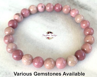 RHODOCHROSITE Bracelet-8mm Genuine Rhodochrosite-Rhodochrosite Gemstone-Natural Rhodochrosite-Beaded Bracelet-Pink Stone-Stone Bracelet