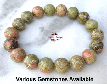 UNAKITE Bracelet-10mm Genuine Unakite Gemstone-Gemstone Bracelet-Men Bracelet-Women Bracelet-Stone Bracelet-Stretch Bracelet-Natural Unakite