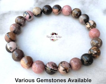 RHODONITE Bracelet-8mm Genuine Rhodonite-Rhodonite Gemstone-Natural Rhodonite-Beaded Bracelet-Pink Stone-Stone Bracelet-Stretch Bracelet