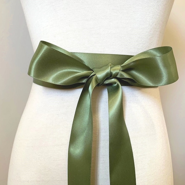 1.5 inch (3.8cm or 38mm) Ribbon Sash-Olive Green Sash-Olive Green Belt-Flower Girl Sash-Bridal Sash-Bridesmaid Sash-Wedding Sash-Satin