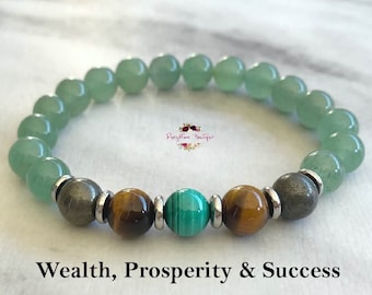 WEALTH, PROSPERITY & SUCCESS Bracelet-Good Luck Bracelet-Lucky Bracelet-Good Fortune-Gemstone Bracelet-Green Aventurine-Beaded Bracelet