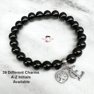 BLACK OBSIDIAN Charms Bracelet-Personalised Bracelet-Black Obsidian Bracelet-Protection Bracelet-Crystal Bracelet-Gemstone Bracelet-Beaded