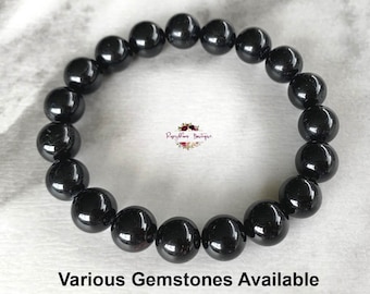 BLACK TOURMALINE Bracelet-10mm Grade A Genuine Black Tourmaline-Bead Bracelet-Men Black Bracelet-Natural Black Tourmaline-Gemstone Bracelet