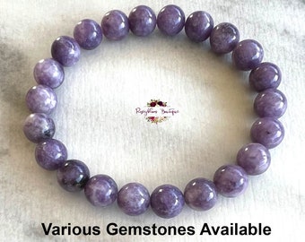 LEPIDOLITE Bracelet-8mm Grade A Genuine Lepidolite-Lepidolite Gemstone-Lepidolite Stone-Anxiety-Stress Relief-Natural Purple Lepidolite Bead