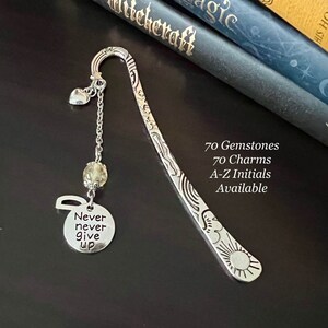 NEVER Never Give Up Gemstone Bookmark-Crystal Bookmark-Personalised Bookmark-Motivational Bookmark-Encouragement Gift-Never Give Up Gift