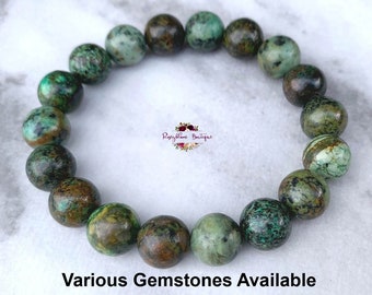 AFRICAN TURQUOISE Bracelet-10mm Genuine Natural African Turquoise-Turquoise Bracelet-Turquoise Jasper Bracelet-Stretch Gemstone Bracelet