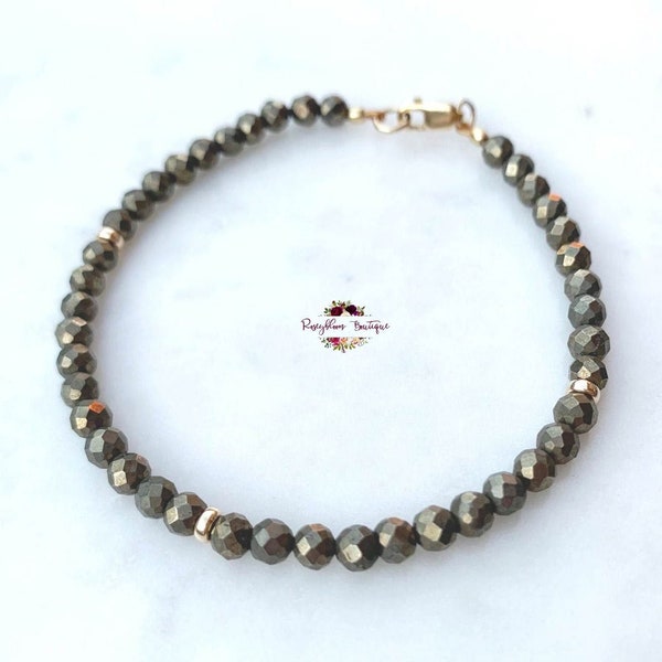 CHALCOPYRITE Clasp Bracelet-4mm Grade A Natural Chalcopyrite Gemstone-Minimalist Bracelet-Dainty Bracelet-Delicate Bracelet-Gold Bracelet