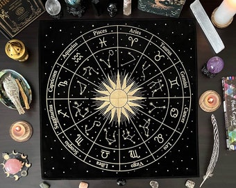 Zodiaque, astrologie du soleil, tissu tarot - tissu tarot, tapis pour cartes Oracle, tissu de lecture du tarot, nappe tarot, tissu d'autel, outil divinatoire, daim