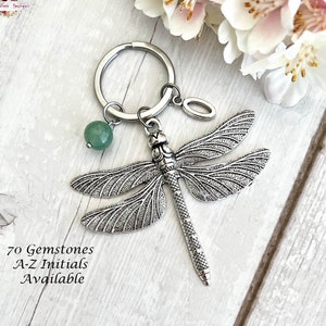 DRAGONFLY Gemstone Key Ring-Crystal Keychain-Crystal Key Ring-Personalised Key Ring-Healing Crystal Keyring-Crystal Gift-Dragonfly Gift