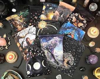 Pochette de rangement pour cartes de tarot en velours imprimé-sac pour cartes de tarot-sac pour cartes Oracle-sac en velours-sac à runes-sac en cristal-sac cadeau-pochette à cordon-souvenir