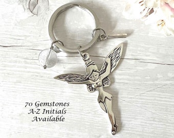 FAIRY Gemstone Key Ring-Crystal Keychain-Crystal Key Ring-Personalised Key Ring-Healing Crystal Keyring-Crystal Gift-Charm-Natural Stone