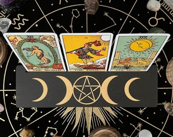 Wooden Tarot Card Holder | Oracle Display Stand | Affirmation Card Board | Triple Moon Pentagram | Divination Tool | Spiritual Gifts