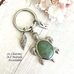 GREEN AVENTURINE Sea Turtle Key Ring-Crystal Keychain-Personalised Keyring-Green Aventurine Keyring-Sea Turtle Keychain-Ocean Theme-Gemstone