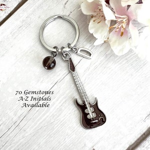 GUITAR Gemstone Key Ring-Music Instrument Keychain-Music Keychain-Crystal Keyring-Gemstone Keychain-Personalised Keychain-Gift-Present-Stone