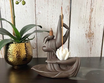 Backflow Incense Burner-Ceramic Aakash Mudra Backflow Incense Cone & Incense Stick Burner-Incense Stick Holder-Reverse Flow-Waterfall Effect