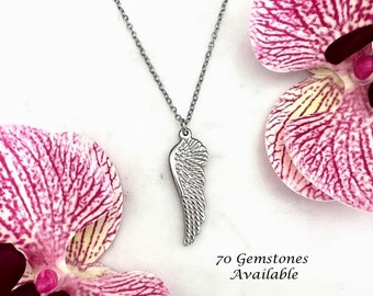 WING Necklace-Angel Wing Necklace-Wing Pendant-Gemstone Necklace-Crystal Necklace-Stainless Steel-Layering-Boho-Birthday Gift-Present