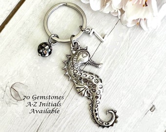 SEAHORSE Gemstone Key Ring-Crystal Keychain-Personalised Keyring-Crystal Key Ring-Seahorse Keychain-Seahorse Keyring-Ocean Theme Gift-Animal