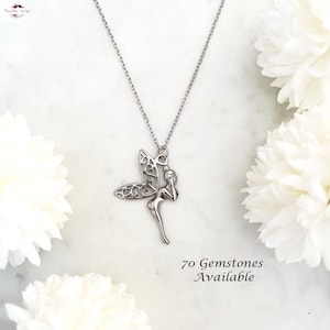 FAIRY Necklace-Fairy Pendant Necklace-Gemstone Necklace-Crystal Necklace-Stainless Steel Necklace-Layering-Chain-Gift-Present-Fairy Jewelry