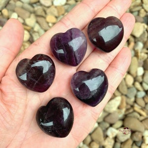 FLUORITE Heart-25mm Natural Purple Fluorite Heart Shaped Stone-Heart Crystal-Gemstone Heart-Healing Crystal-Pocket Stone-Carved Stone