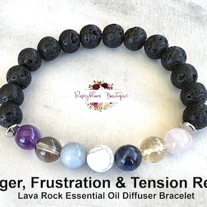 Anger Control Bracelet-Anger Healing-Frustration and Tension Relief-Hot Temper-Calming Bracelet-Gemstone-Crystal-Lava Essential Oil Diffuser