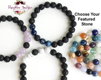 Lava Bracelet-Elastic Bracelet-Essential Oil Diffuser Bracelet-Aromatherapy Bracelet-Lava Rock Bracelet-Beaded Bracelet-Gemstone Bracelet