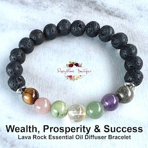Good Luck Bracelet-Wealth Bracelet-Prosperity Bracelet-Success Bracelet-Good Fortune Bracelet-Crystal-Gemstone-Lava Essential Oil Diffuser