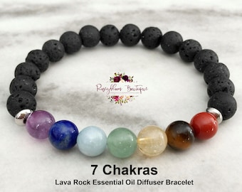 Chakra Bracelet-7 Chakras Bracelet-Healing Bracelet-Healing Crystal-Lava Bracelet-Balancing Bracelet-Chakra Jewellery-Lava Diffuser Bracelet