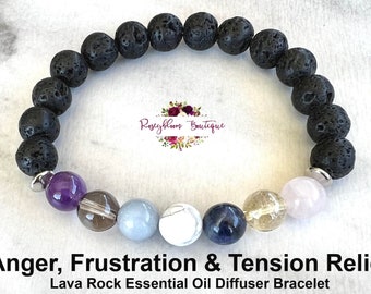 Anger Control Bracelet-Anger Healing-Frustration and Tension Relief-Hot Temper-Calming Bracelet-Gemstone-Crystal-Lava Essential Oil Diffuser