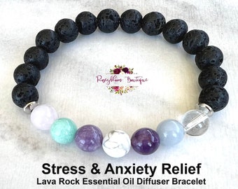 Anxiety Bracelet-Diffuser Bracelet-Lava Bracelet-Healing Crystal Bracelet-Calming Bracelet-Stress Relief-Crystal-Essential Oil Diffuser