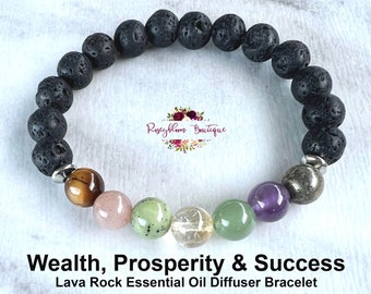 Good Luck Bracelet-Wealth Bracelet-Prosperity Bracelet-Success Bracelet-Good Fortune Bracelet-Crystal-Gemstone-Lava Essential Oil Diffuser