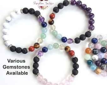 Chakra Bracelet-Lava Chakra Bracelet-7 Chakras Bracelet-Chakra Gemstone Bracelet-Chakra Diffuser Bracelet-Essential Oil Diffuser Bracelet