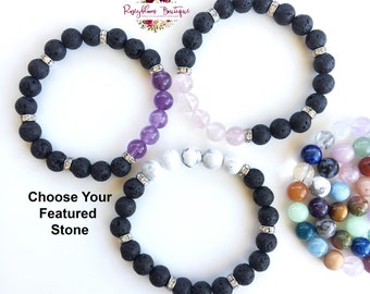 Lava Stone Bracelet-Beaded Bracelet-Lava Bead Bracelet-Lava Bracelet-Lava Rock Bracelet-Aromatherapy Bracelet-Essential Oil Diffuser