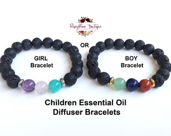 Kids Gemstone Bracelet | Kids Aromatherapy Crystal Bracelet | Lava Stone Essential Oil Diffuser Bracelet | Gift for Girls & Boys