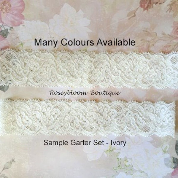 Stretch Lace Garter-Lace Garter Set-Garter Set-White Garter Set-Ivory Garter Set-Off White Garter Set-Plain Lace Garter Set