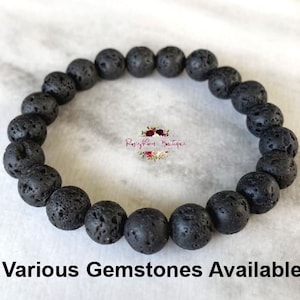 LAVA STONE Bracelet-8mm Natural Black Lava Stone-Gemstone Bracelet-Bead Bracelet-Aromatherapy Bracelet-Volcanic Rock-Essential Oil Diffuser